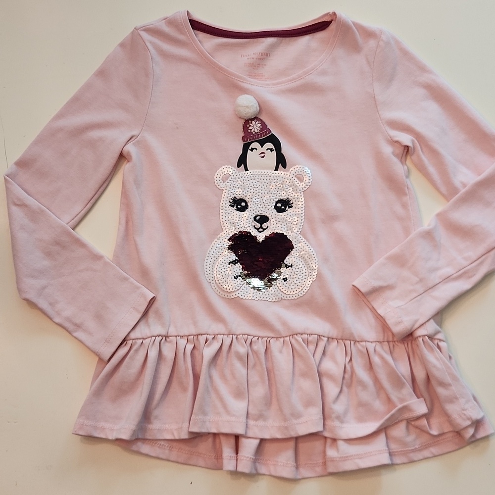 Isaac Mizrahi Pink Sequin Polar Bear Ruffle Top
